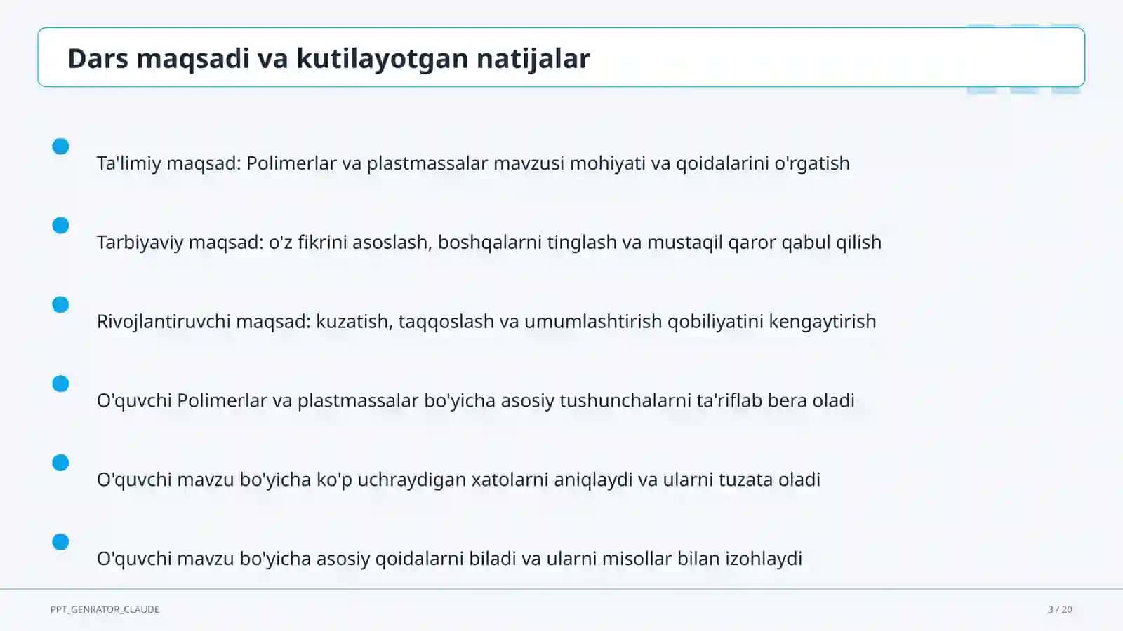Polimerlar va plastmassalar (11-sinf) 3
