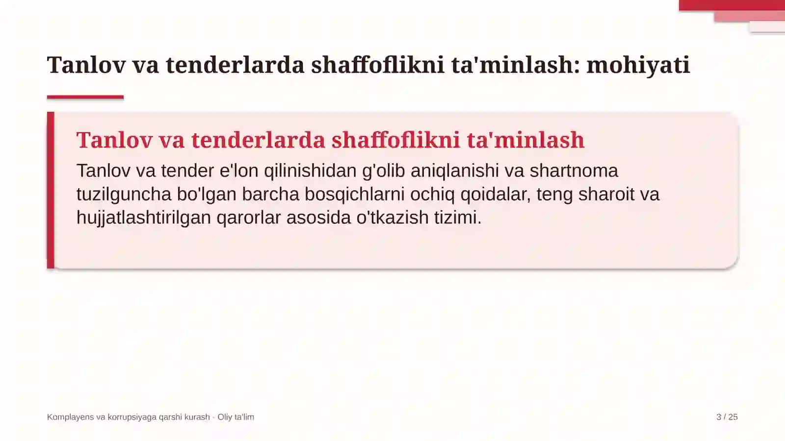 davlat xususiy sheriklik loyihalarida tanlov va tender jarayonlarida shaffoflikni ta'minlash 2012 3