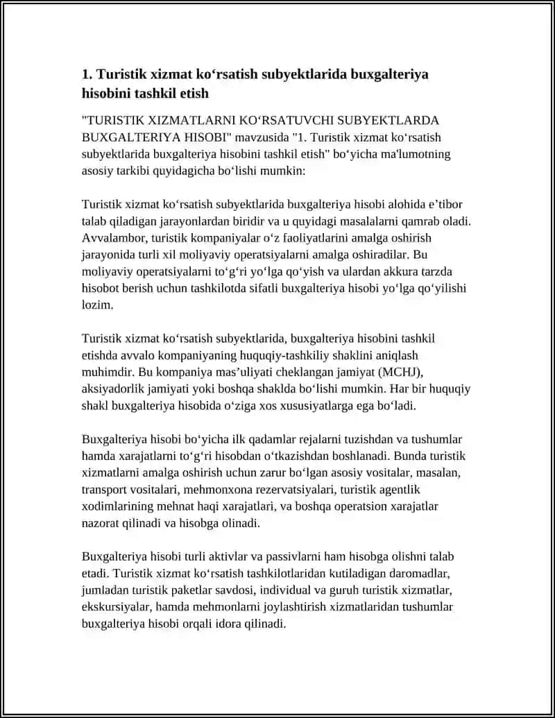 TURISTIK XIZMATLARNI KO‘RSATUVCHI SUBYEKTLARDA BUXGALTERIYA HISOBI 3
