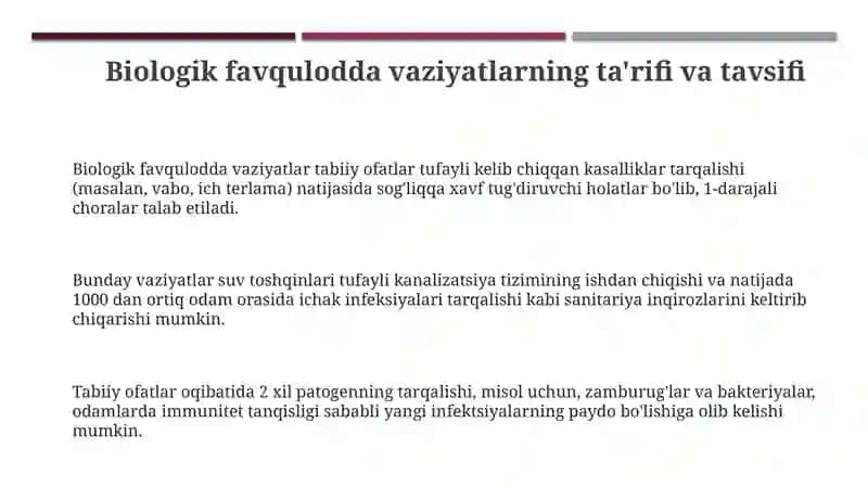 Biologik favqulodda vaziyatlarning ta'rifi va tavsifi 3