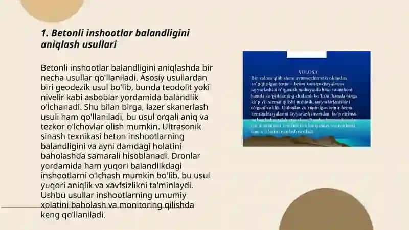 Betonli inshootlar balandlik markalari konstruksiyalarini o'rganish 3