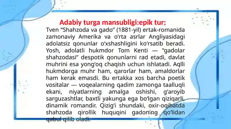 "SHAHZODA VA GADO", 'KICHKINA SHAHZODA" ASARLARI TAHLILI 3