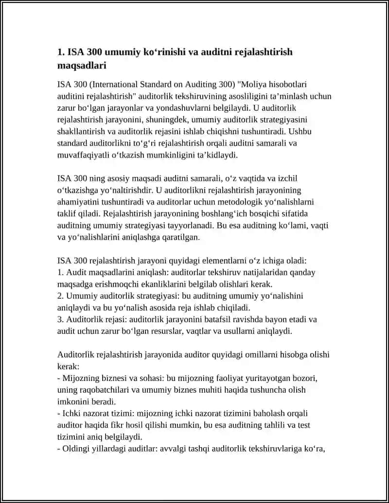 ISA 300 "PLANNING AN AUDIT OF FINANCIAL STATEMENTS” 3