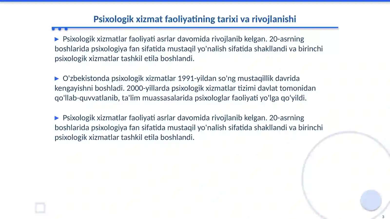 Psixologik xizmat faoliyatining yo’nalishlari 3