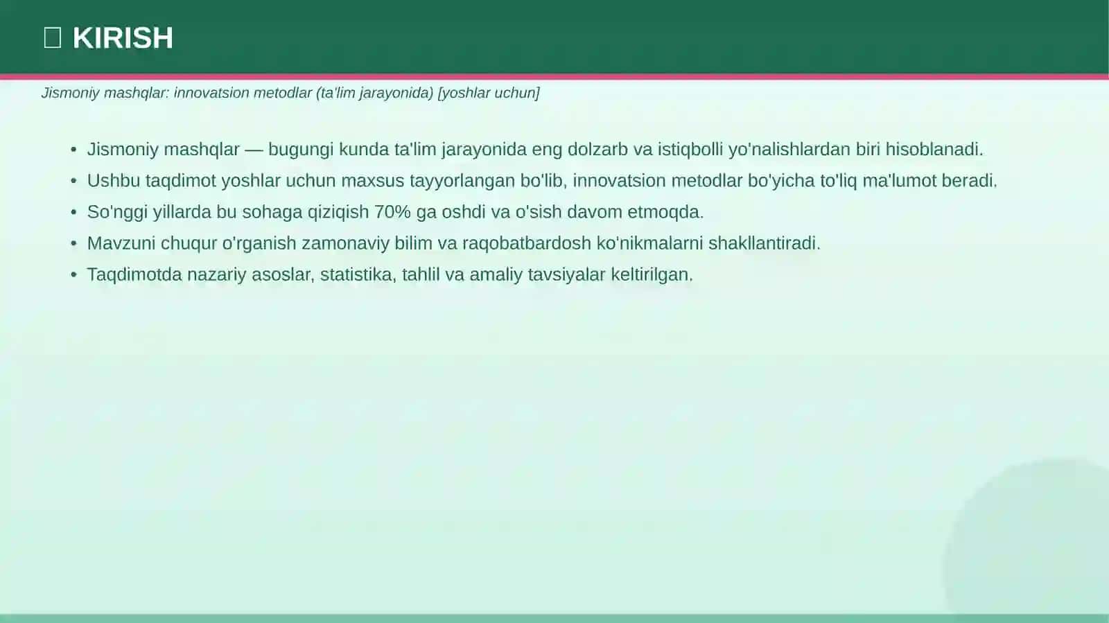 Jismoniy mashqlar: innovatsion metodlar (ta'lim jarayonida) [yoshlar uchun] 3
