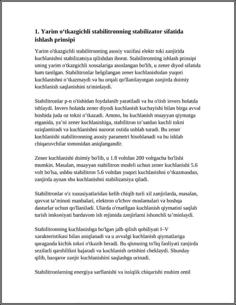 YARIM OTKAZGICHLI STABILITRONNI STABILIZATOR SIFATIDANQOLLANLISHI 3