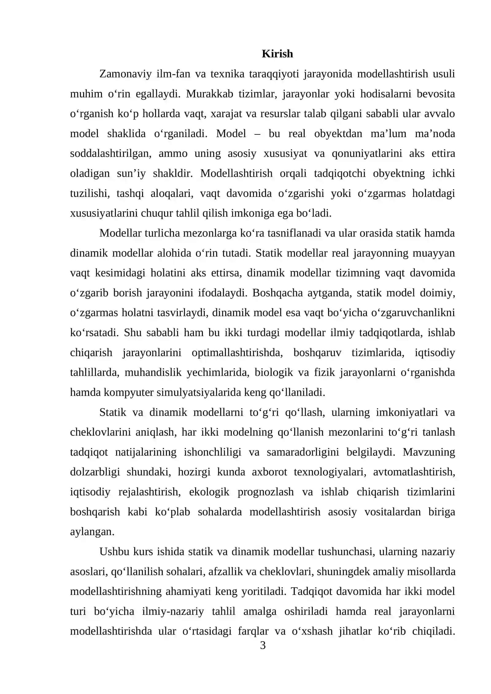 Statik va dinamik modellar 3