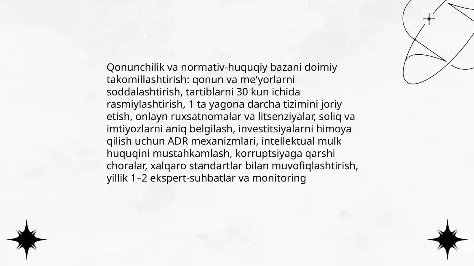 O'zbekiston Respublikasida qulay investitsiya muhitini muntazam ravishda yaxshilab borish vazifalari 3