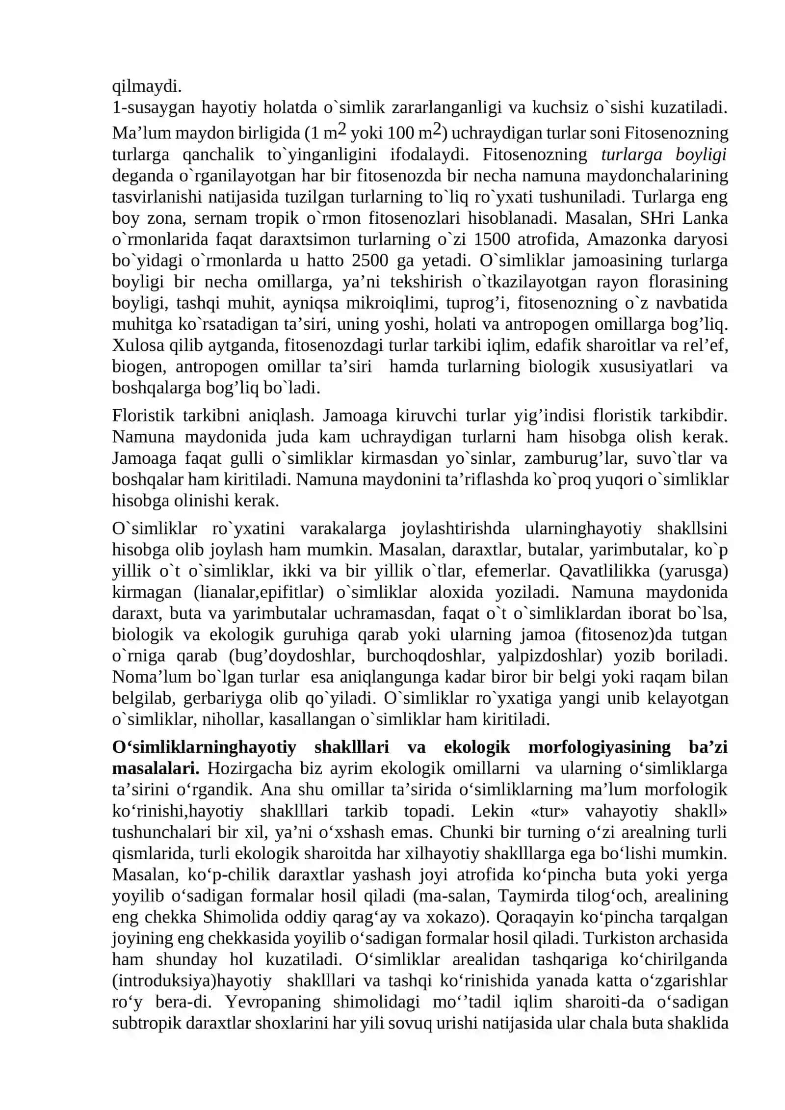 4-ma’ruza. Turli ekologik omillarning turli yoshdagi o’simliklarga ta’siri. O’simliklarni muhofaza qilish 3