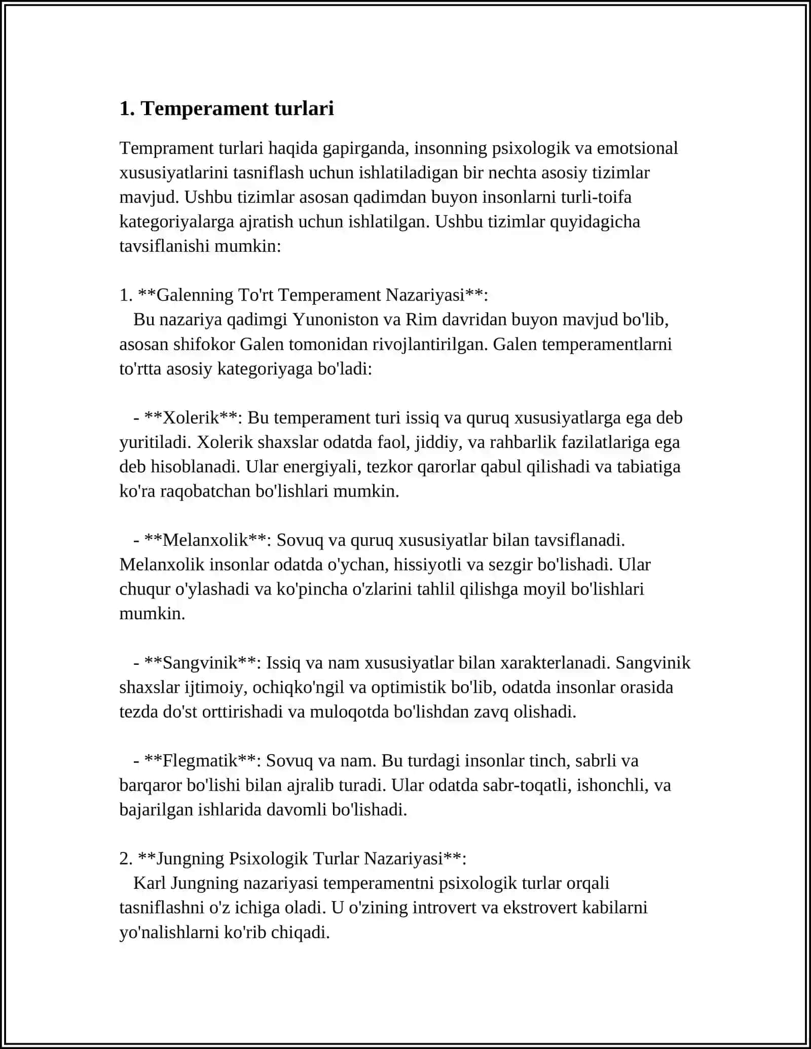 MUSTAQIL ISH Mavzu: TEMPERAMENT 3
