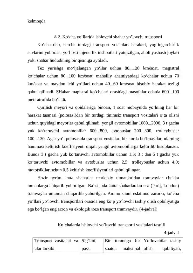 SHАHАR TRАNSPORTINING TEXNIK-IQTISODIY TАVSIFI VА RIVOJLАNISH MUАMMOLАRI 3