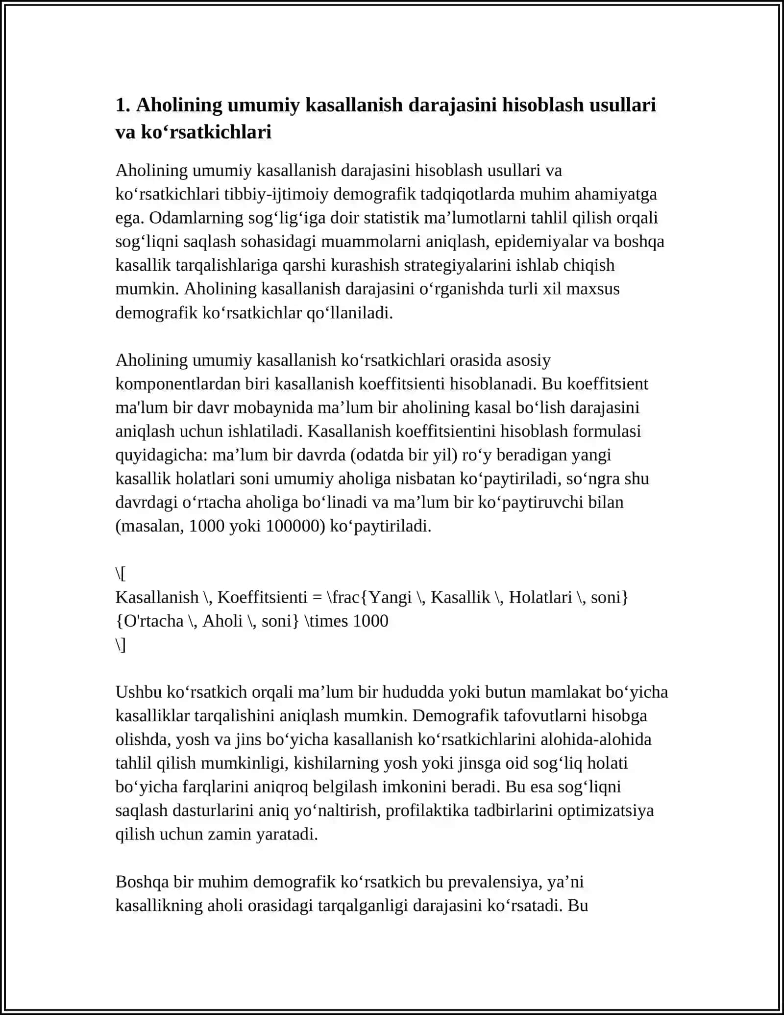MAXSUS DEMOGRAFIK KOʻRSATKICHLARI AHOLINING KASALLANISH DARAJASINI OʻRGANISH 3