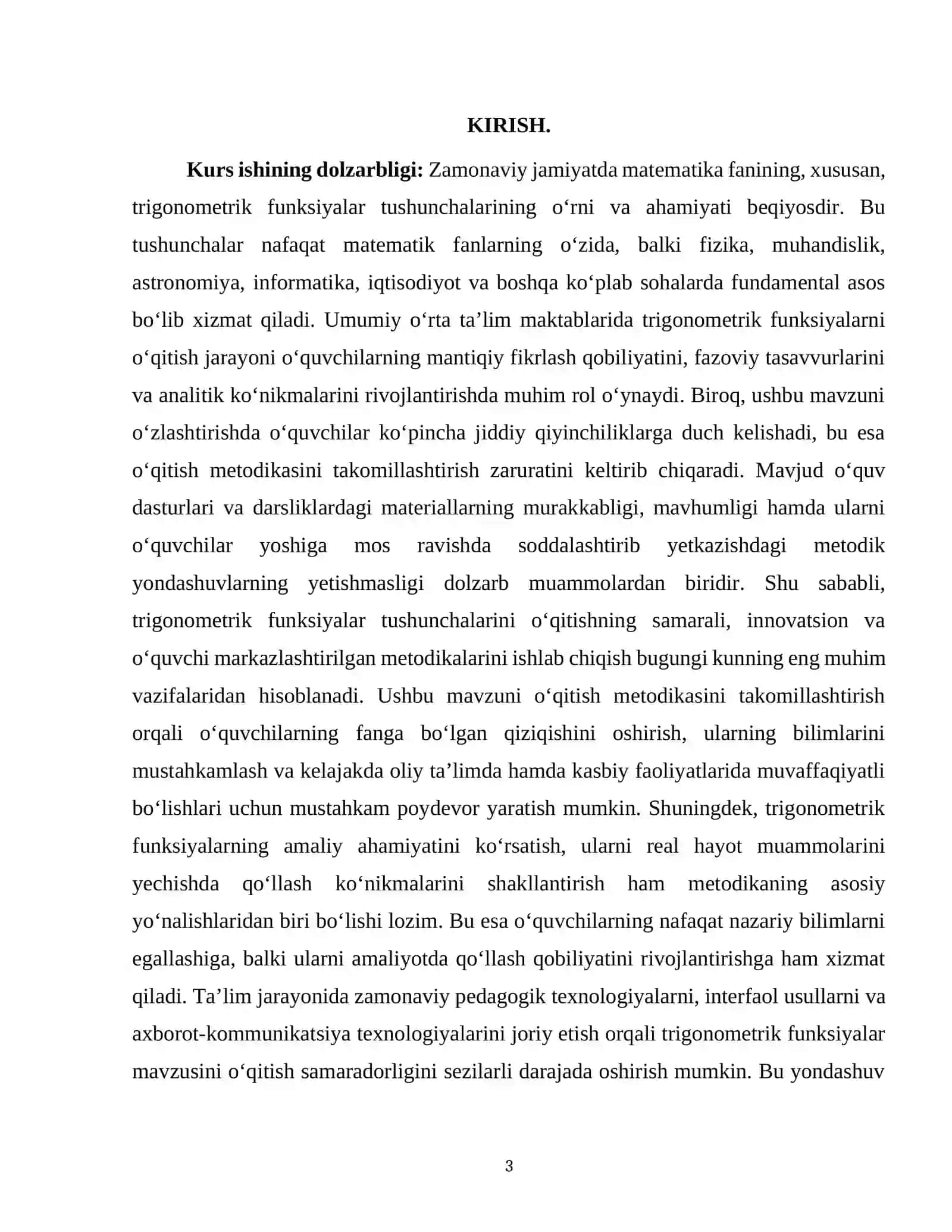 UMUMIY O'RTA TA'LIM MAKTABLARIDA TRIGONOMETRIK FUNKSIYALAR TUSHUNCHALARINING KIRITILISHIGA DOIR MAVZULARNI O'QITISH METODIKASI 3