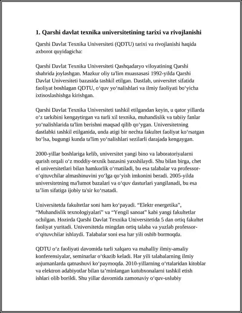 MUSTAQIL ISH Mavzu: QARSHI DAVLAT TEXNIKA UNIVERSITETUTI 3