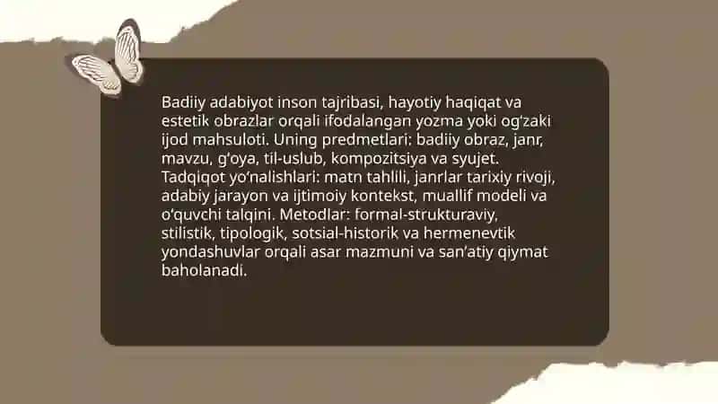 Adabiyotshunoslik badiiy adabiyot toʻgʻrisidagi fan 3