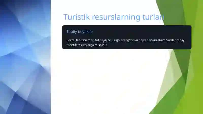 Turistik resurslardan samarali foydalanish yo'llari 3