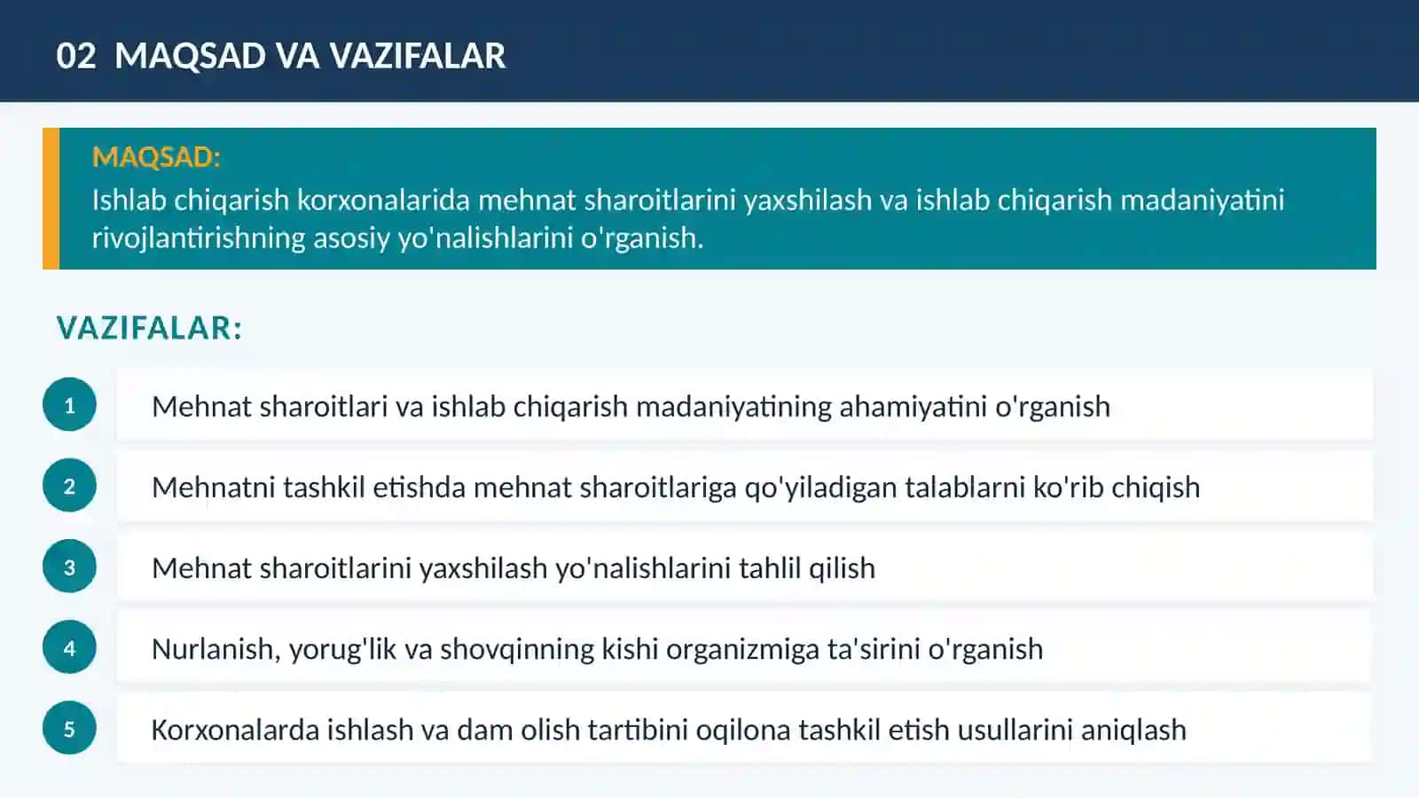 Mehnat sharoitini yaxshilash va ishlab chiqarish madaniyati 3