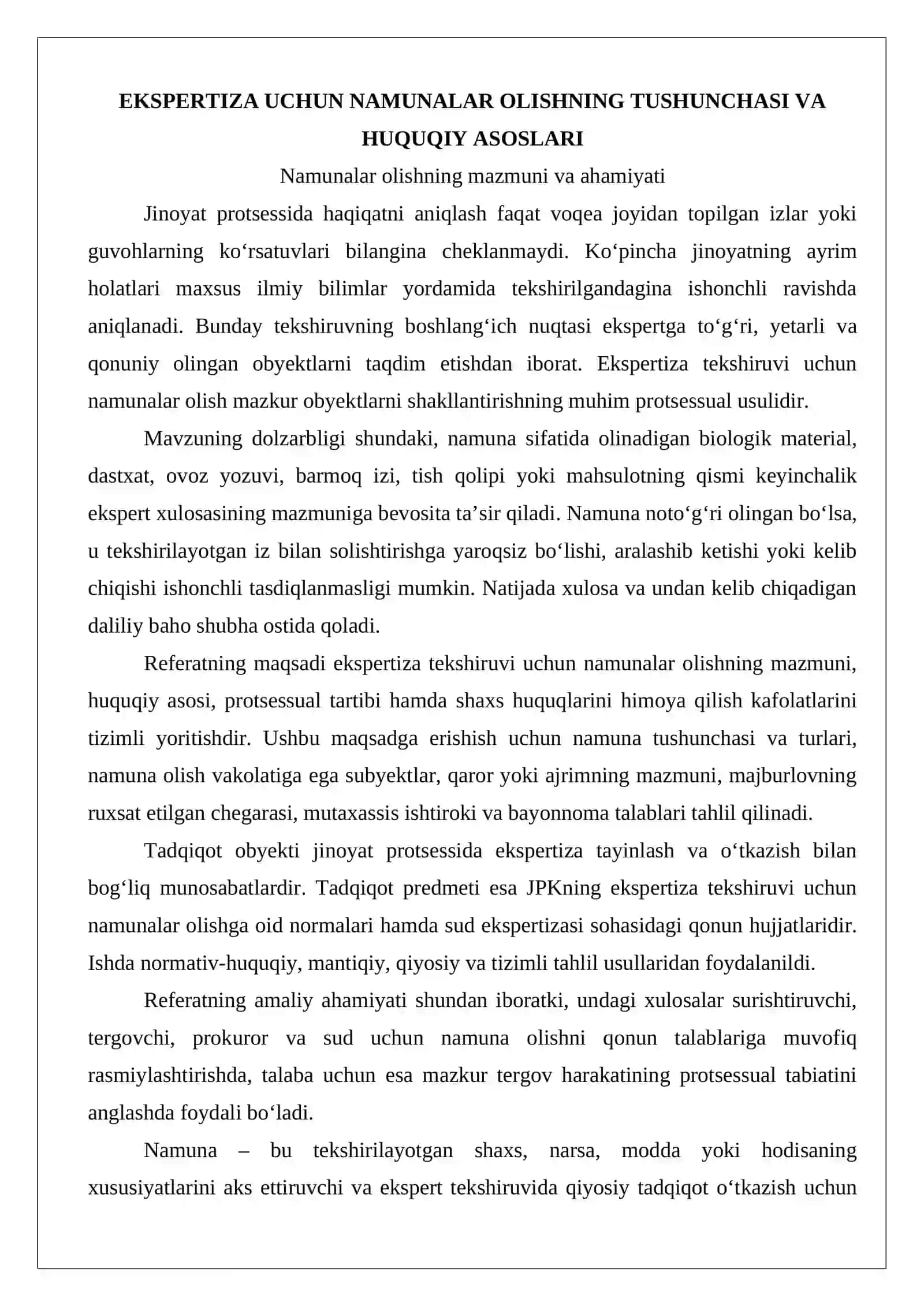 Ekspertiza tekshiruvi uchun namunalar olish 3