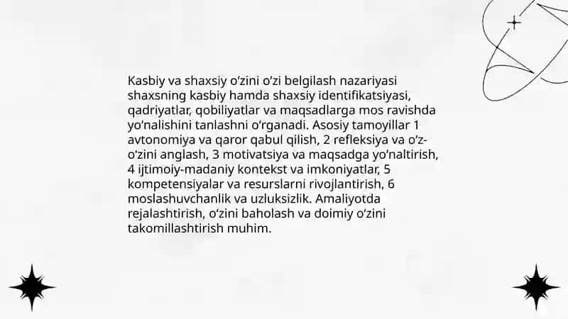 Kasbiy va shaxsiy o'zini o'zi belgilash nazariyasi va tamoyillari 3