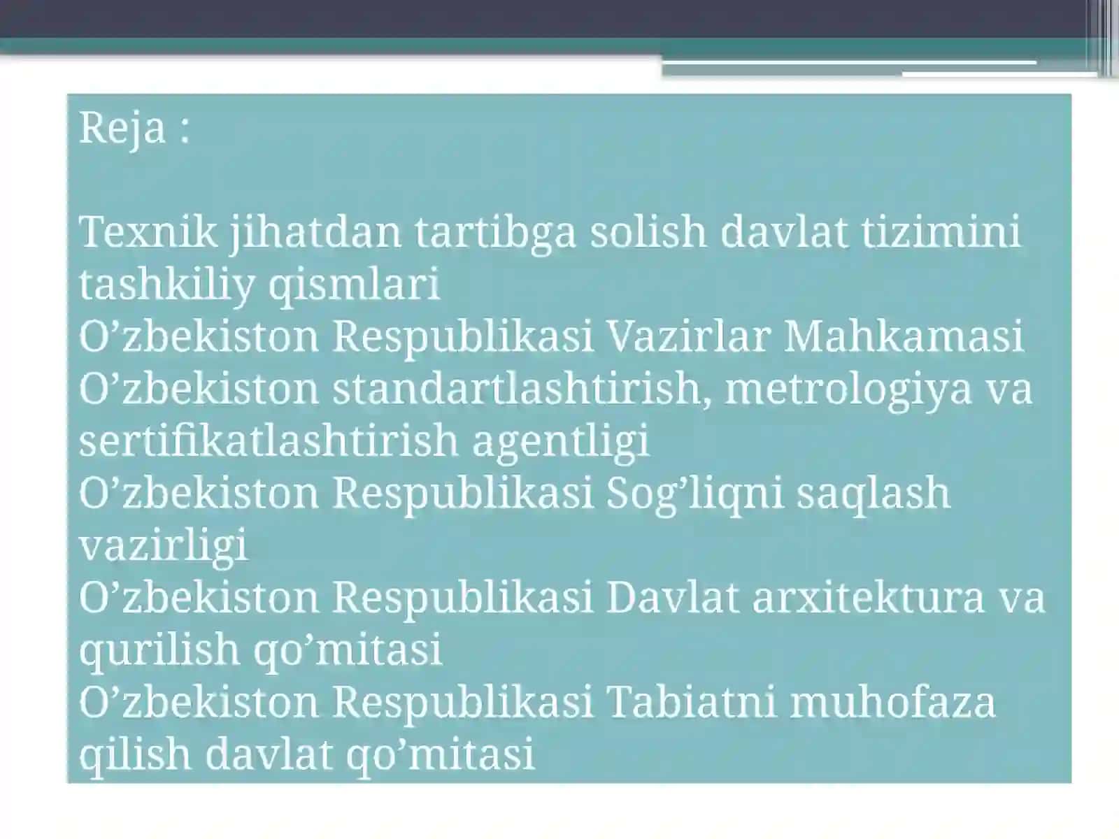 Texnik jihatdan tartibga solish Davlat tizimi 3