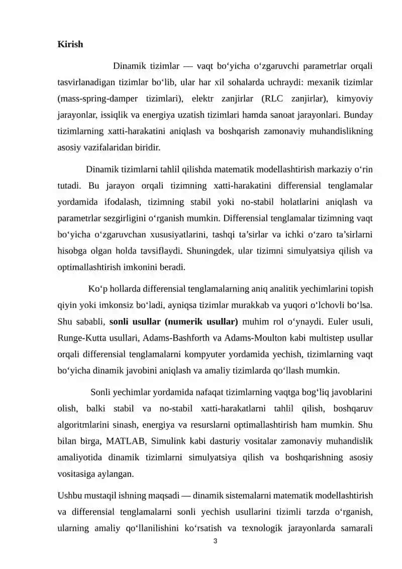 Dinamik sistemalarni modellashtirish uchun differensial tenglamalarni sonli yechish usullari 3