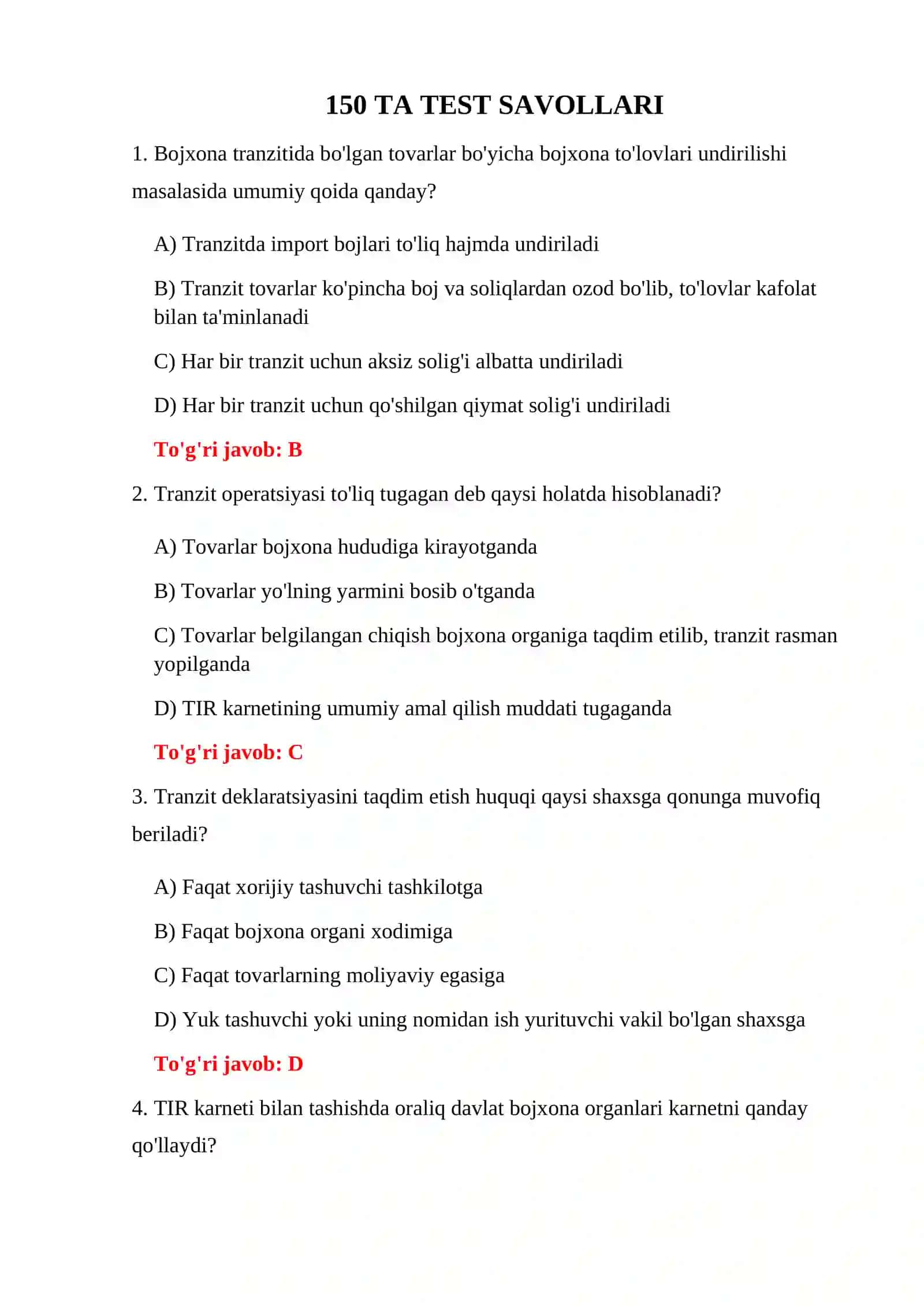 TRANZIT DEKLARATSIYASI TESTLARI 3