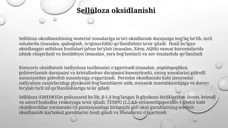 Sellulozaning kimyoviy xossalari va tuzilishi 3