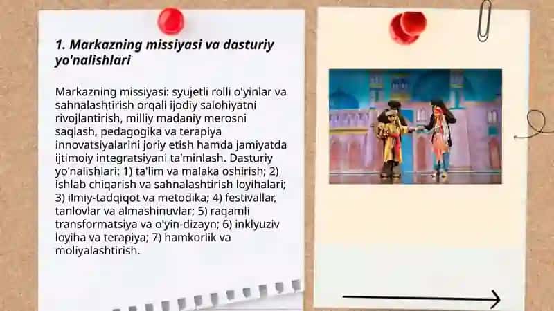Syujetli rolli o'yinlar va sahnalashtirish rivojlanish markazi faoliyati 3