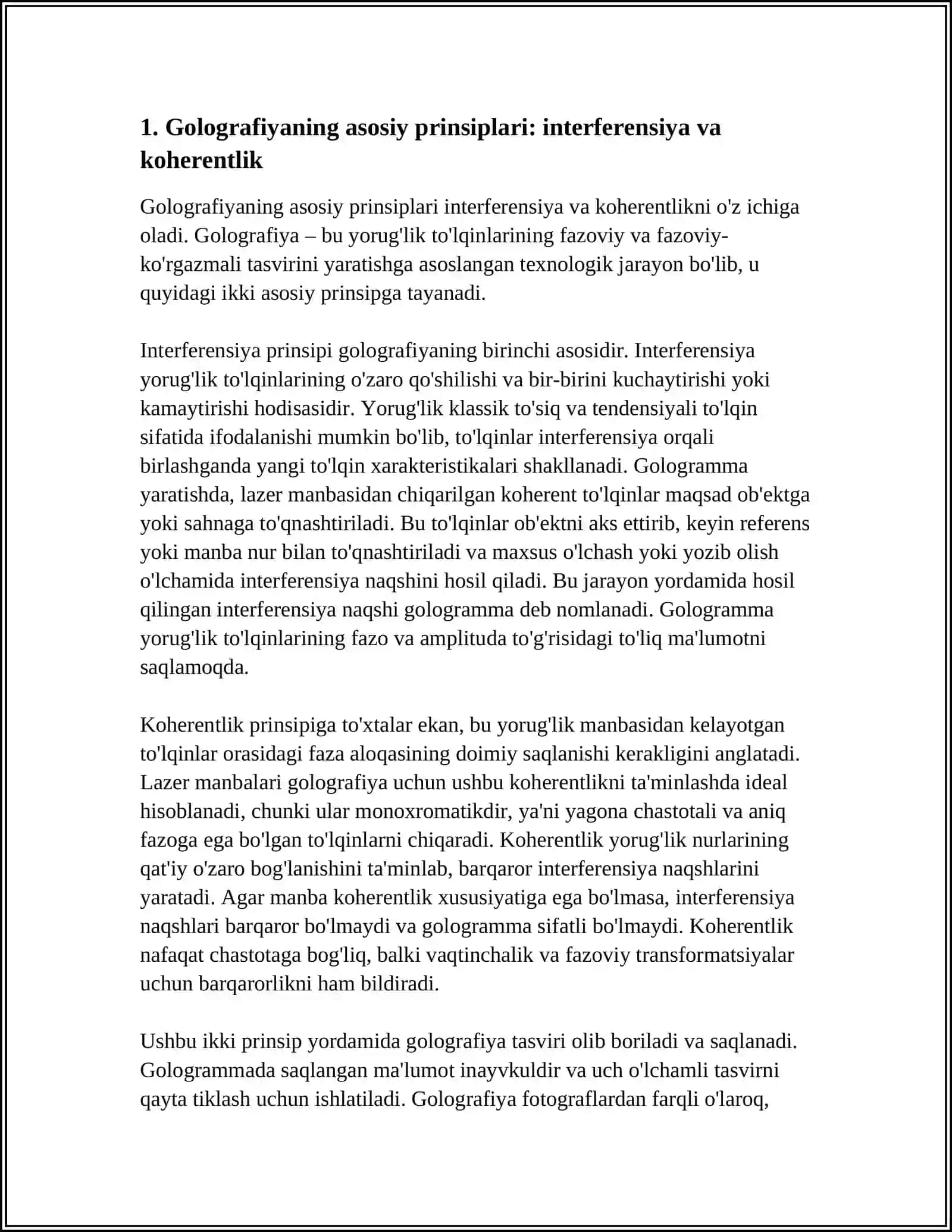 GOLOGRAFIYA PRINSIPI VA UNING QO‘LLANILISHI 3