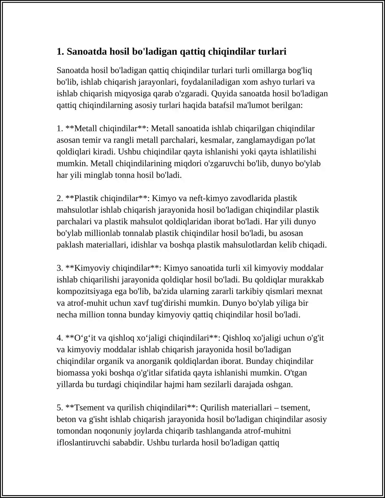 Sanoatda hosil bo'ladigan qattiq chiqindilar va ularni qayta ishlash 3