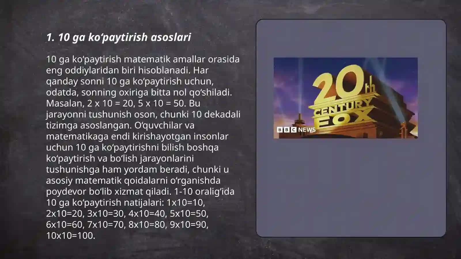 2-sinf matematika fanidan 10 ga va 100 ga ko‘paytirish hamda bo‘lish 3