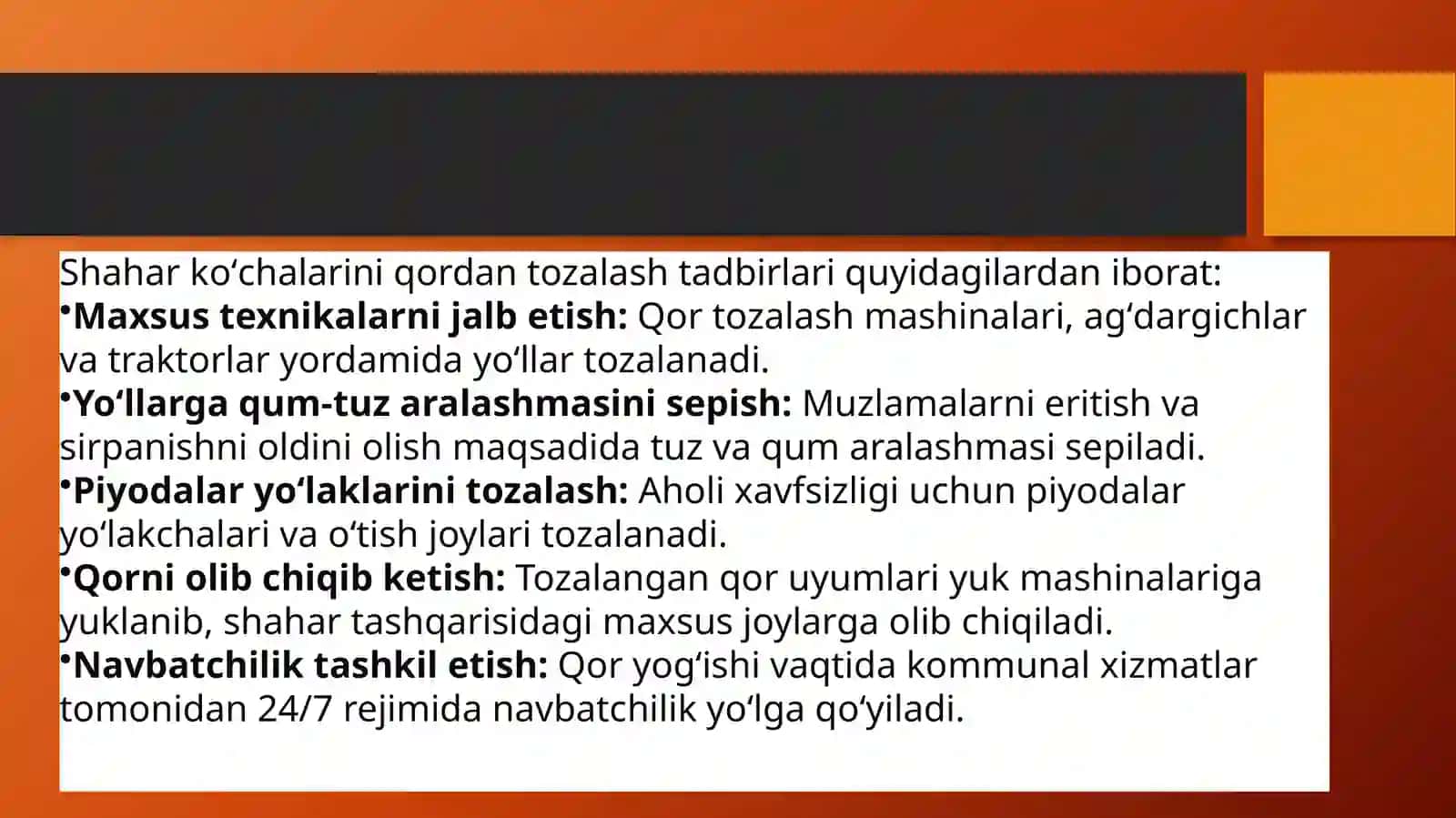 Shahar yo‘llari va ko‘chalarini qordan tozalash tadbirlari 3