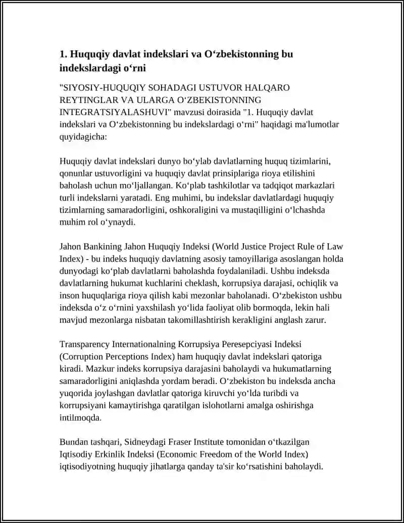 SIYOSIY-HUQUQIY SOHADAGI USTUVOR HALQARO REYTINGLAR VA ULARGA O‘ZBEKISTONNING INTEGRATSIYALASHUVI 3