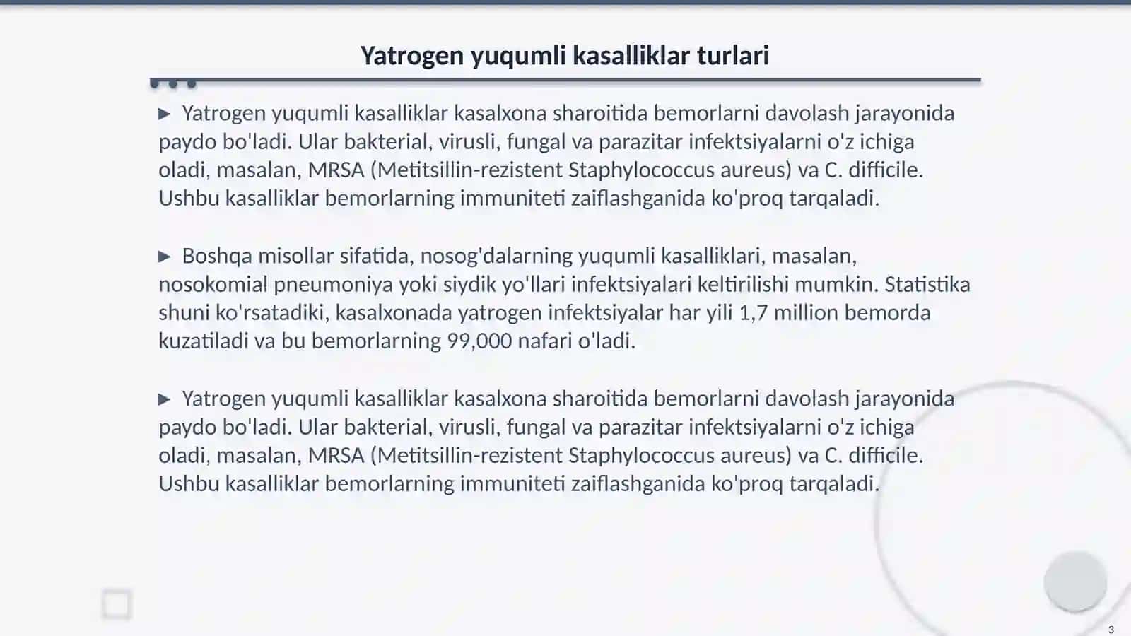 Yatrogen yuqumli kasalliklar qoʻzg'atuvchilar Loratoriya dliagnostikasi 3