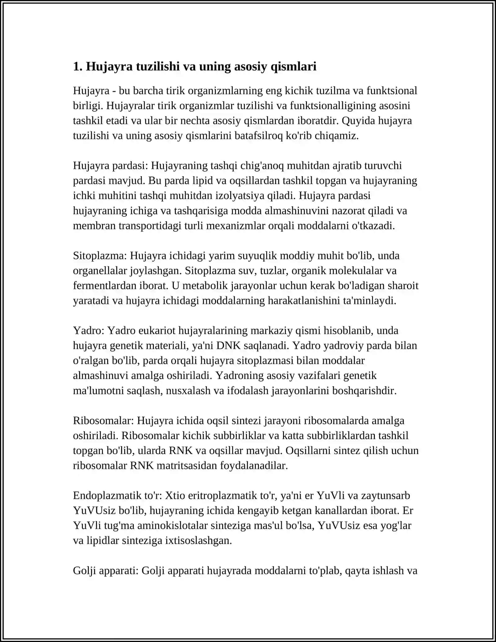 HUJAYRA TUZULISHI. HUJAYRA NAZARIYASI. HAYVON VA ODAM XRAMASOMALARNING MORFOFUNKSIONAL XARAKTERIKASI 3