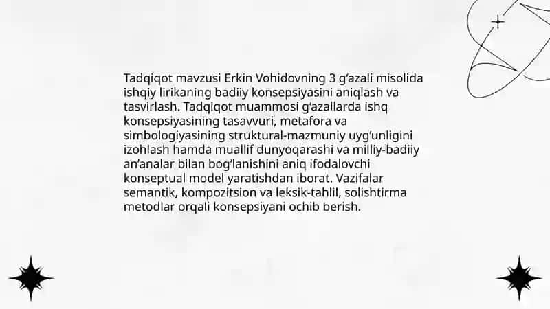 Erkin Vohidovning ishqiy lirikasida badiiy konsepsiya va poetik struktura: Uch g‘azal asosidagi ilmiy tahlil 3