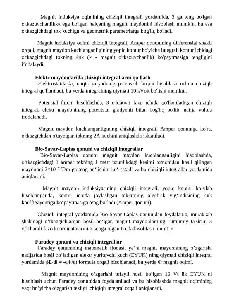 Magnit maydonlarida chiziqli integrallarni qo'llash 3