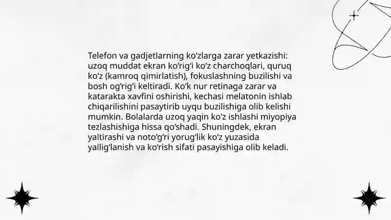 Telefon va gadjetlarning ko‘zga zarari bo‘yicha maqola tayyorlash 3