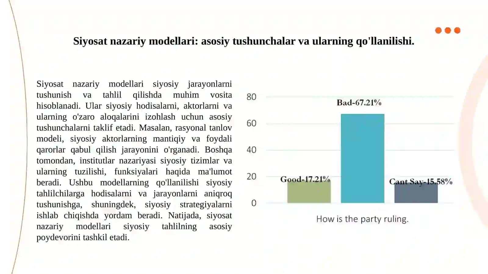 Siyosatning nazariy modellari va siyosiy tahlil asoslari.Siyosiy jarayonlarda siyosiy tahlilning oʻrni 3