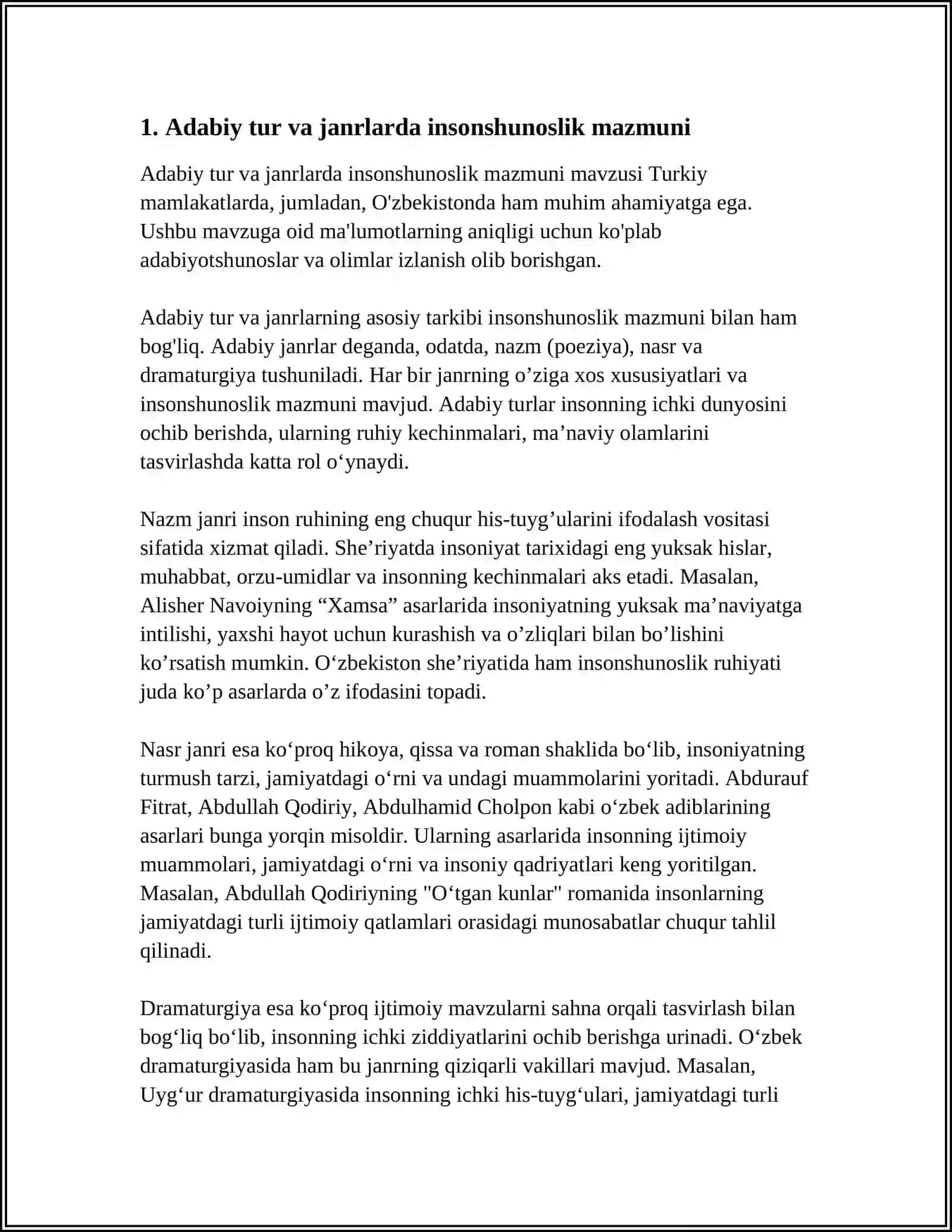 ADABIY TUR JANRLARI MISOLIDA INSONSHUNOSLIK, OMMAVIYLIK NIMA EKANLIGINI TUSHUNTIRISH 3