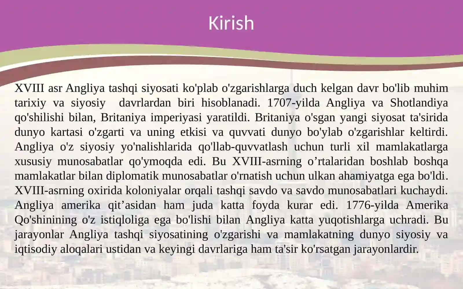 XVIII asrda Angliya tashqi siyosati 3