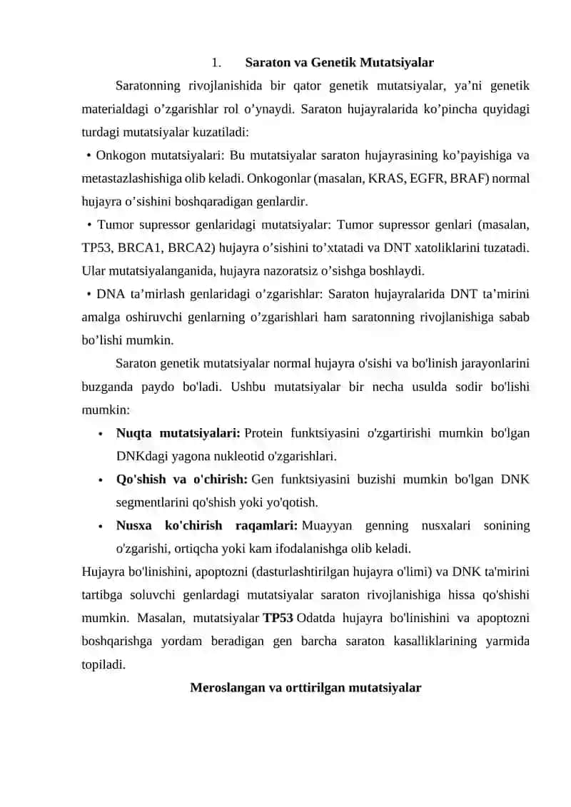 Saratonni davolashda genomikaning ro’li 3