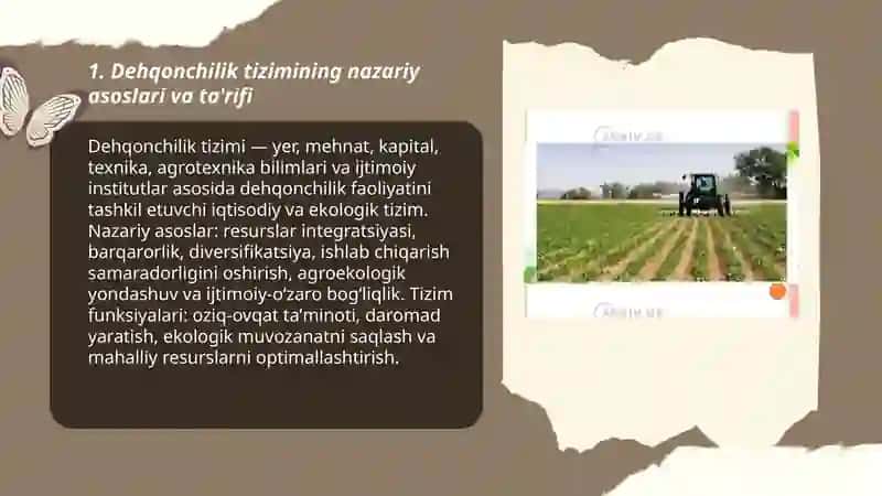 Dehqonchilik tizimi va uning tarixiy shakllari zamonaviy dehqonchilik tizimlari 3
