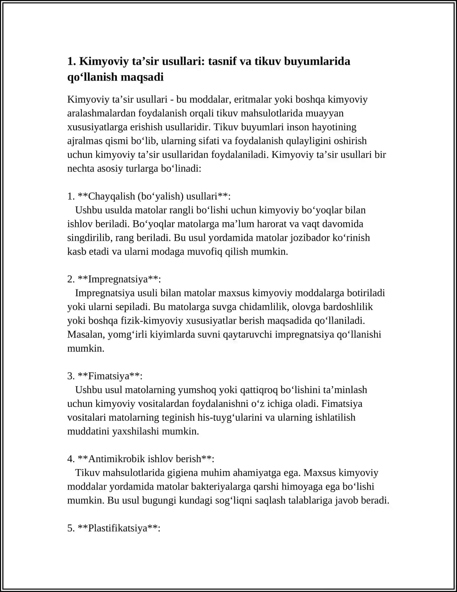 KIMYOVIY TAʼSIR USULLARNI QO‘LLAB TIKUV BUYUMLARINI TIKISH TEXNOLOGIYASI 3