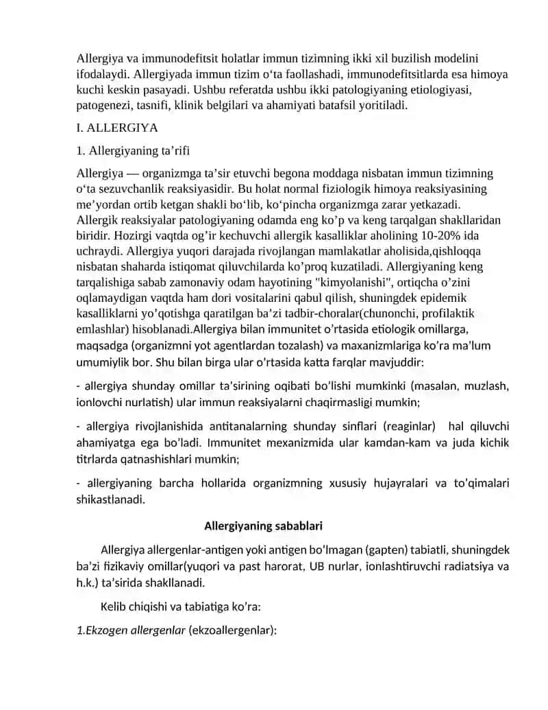 Allergiya. Immundefitsit holatlar. 3