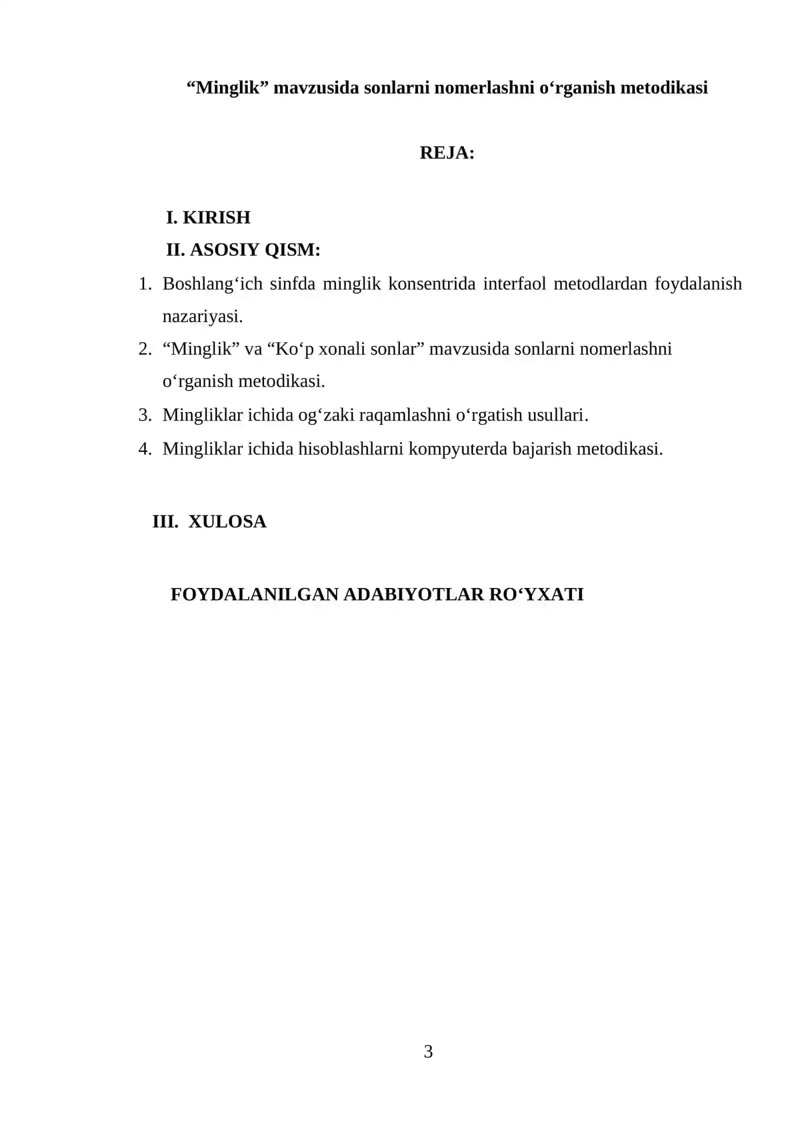 “Minglik” mavzusida sonlarni nomerlashni o‘rganish metodikasi 3