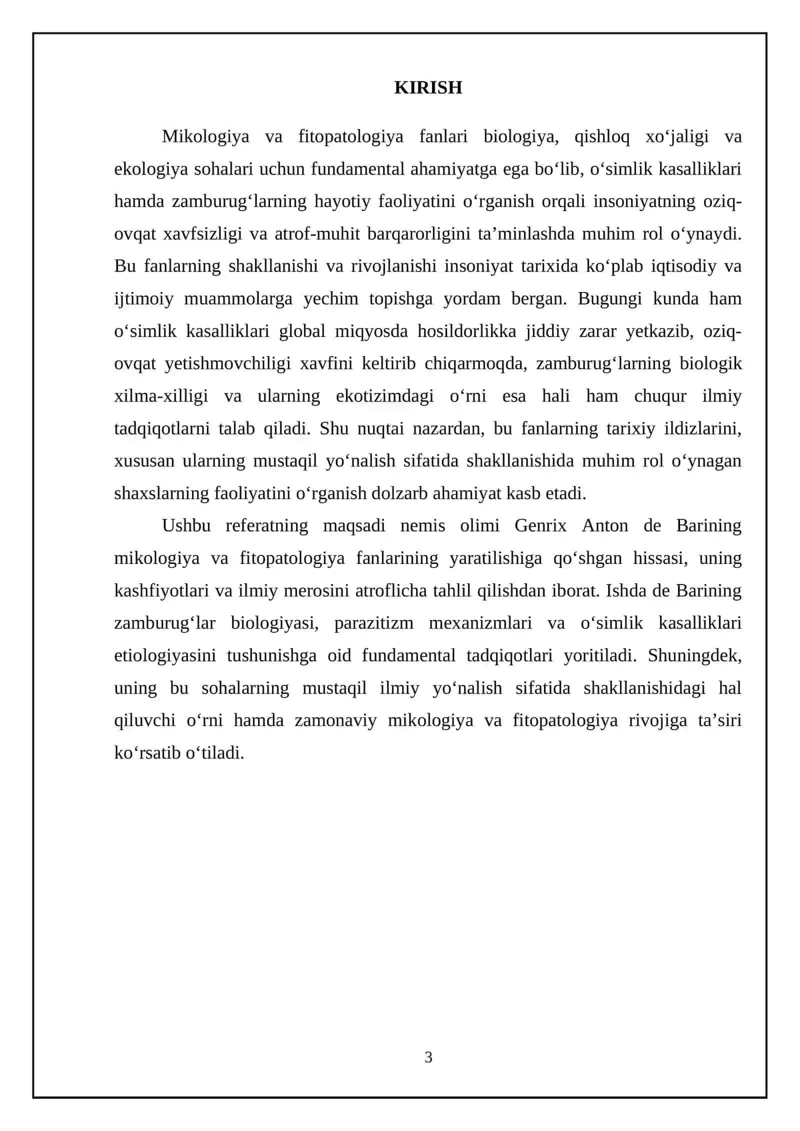 Mikologiya va fitopatologiya fanlari yaratilishida nemis olimi Genrix Anton de barining oʻrni mavzusi boʻyicha referat 3