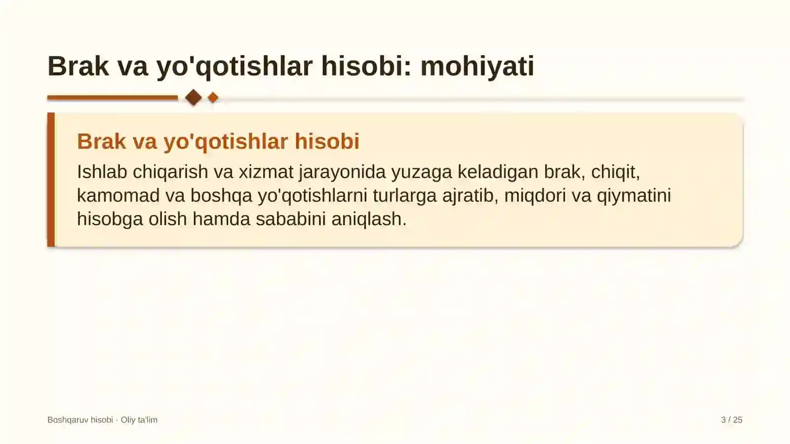 bandlikka ko'maklashish markazlarida yo'qotish va brakdan zararlarni hisobga olish 9213 3