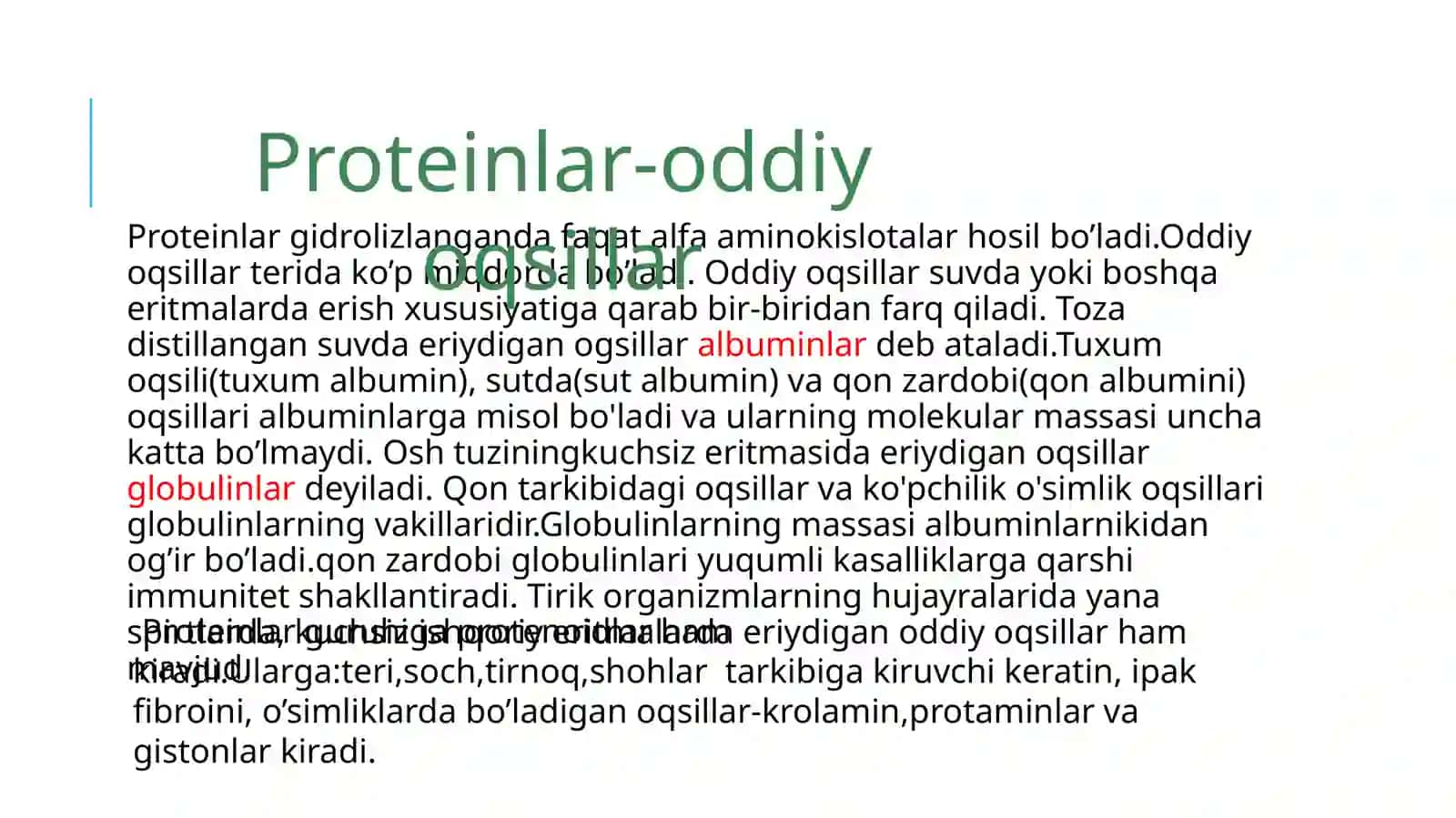 Oqsillarning tasnifi va vazifalari 3