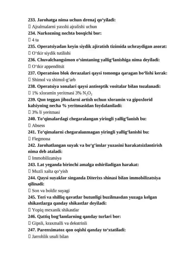 Oliy hamshiralik ishi mutaxassisligi bo‘yicha shakllantirilgan test savollari ro‘yxati 2026-yil 3